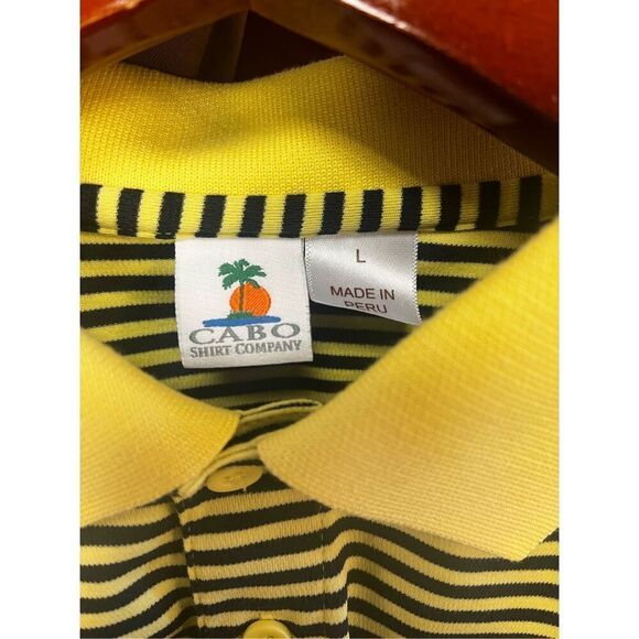 Cabo Shirt Company Polo Yellow & Black Stripe Sz L NWOT - Picture 6 of 8
